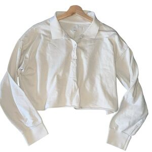 Aerie Offline Crop Polo in Off-White  - Women's Size S